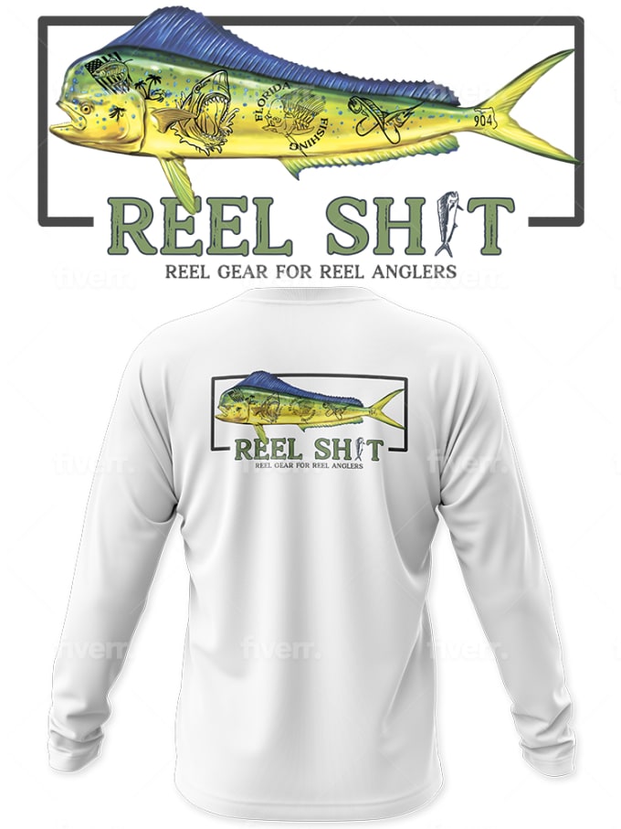 Draw a fish illustration or fishing art for fishing shirt by