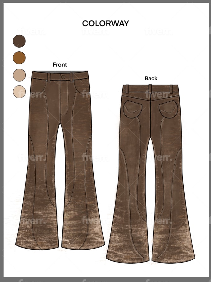 Ladies Flared Pants, TechPackTemplate