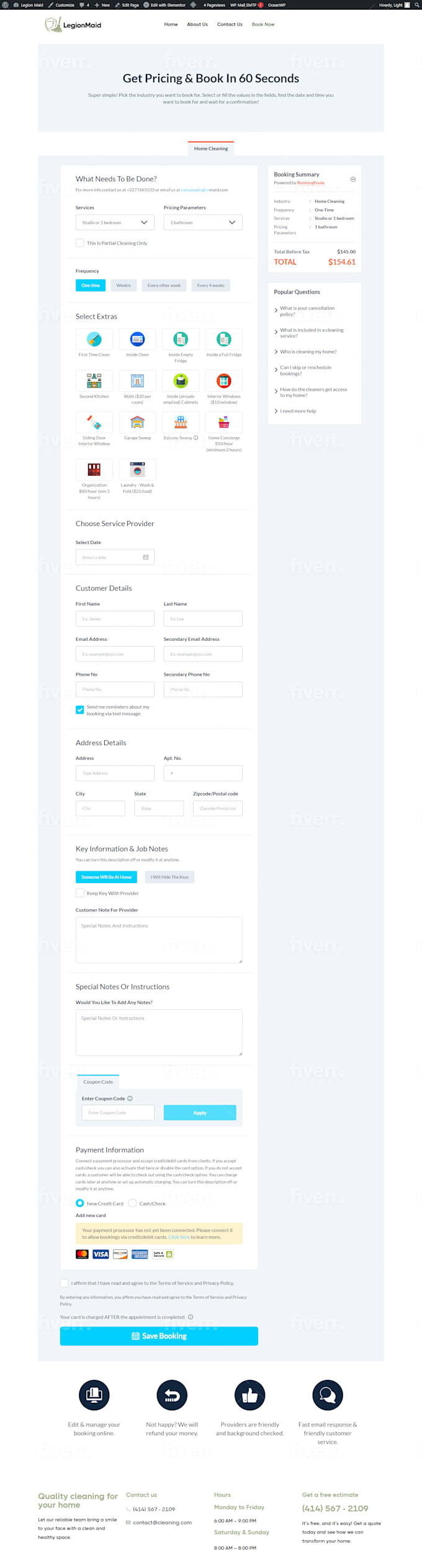 build cleaning service website, house, office cleaning, booking koala website