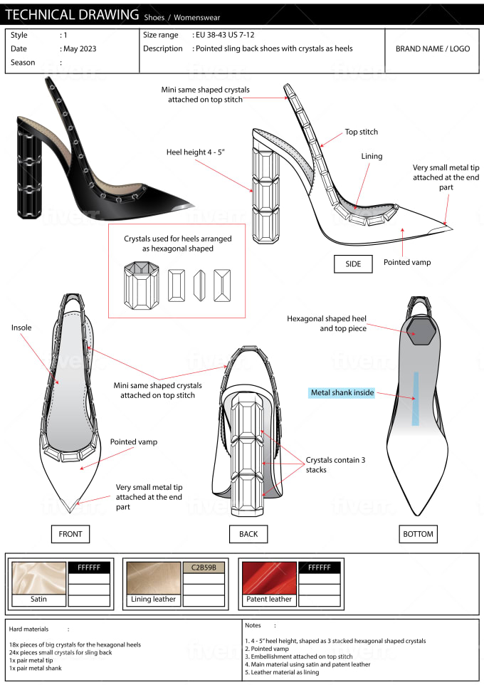 Shoe technical drawing sales