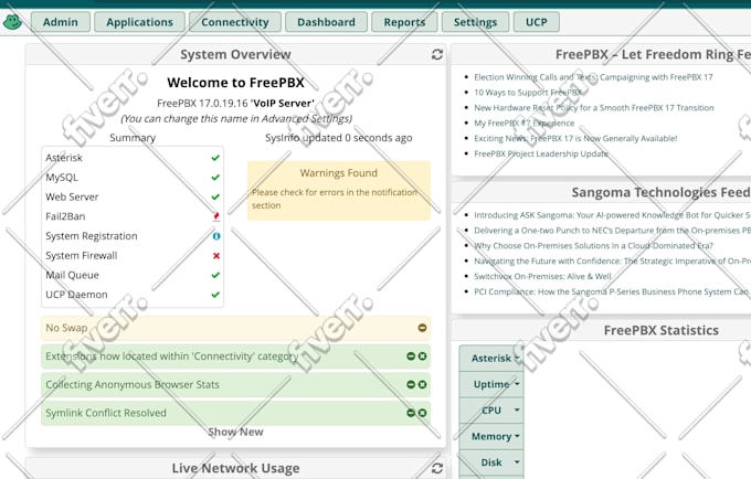 install and configure freepbx with extension and sip provider