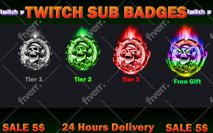 Design elegant twitch sub badges or sub emotes by Sana11223 Fiverr