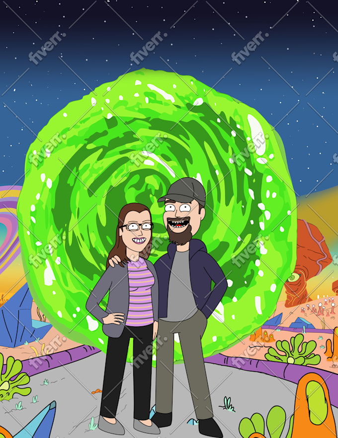 Draw you rick and morty style cartoon by Graphichunk