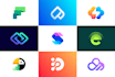 design tech, crypto, saas, website, ai and app icon logo with free favicon