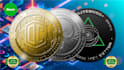 do 3d crypto logo and token in gold, silver or bronze