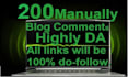 do 200 manually highly da blog comments