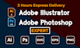 do fast adobe illustrator work, photoshop editing in 3hours
