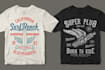 create vintage, distressed, and surf tshirt design