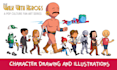 draw cartoon character for you from scratch or your idea