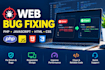 fix bugs and issues in HTML, CSS, javascript, and PHP