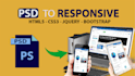 convert PSD to bootstrap, responsive, html and sass