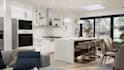 do 3d interior design of kitchen, bathroom, and living room