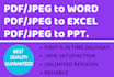 convert pdf to word, excel within 24 hours