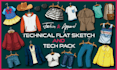 create technical sketch and tech pack for clothing brand