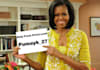 place your message, birthday greetings, website on Michelle Obamas hand, like she is talking about it