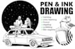 draw realistic illustration for books in pen and ink drawing