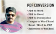 do PDF conversion to excel, word