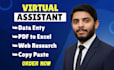 be your virtual assistant for data entry, web research, pdf to excel, data entry