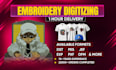do embroidery digitizing into dst pes pxf file in 1 hour