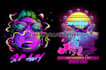 do 80s vaporwave synthwave illustration for t shirt album cover