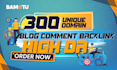 do 300 unique domain dofollow high authority blog comment mix backlinks