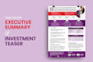 design one pager executive summary, investment teaser or capability statement