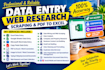 do excel data entry, web research, scraping and PDF to excel