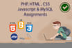 php, html, css, javascript and mysql assignments