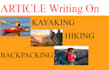 write blogs and articles on kayaking, hiking, backpacking no ai