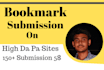 create 150 bookmark submission backlinks on high PR sites