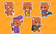create cute animals sticker design, and cartoon character