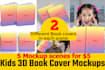place 2 childrens 3d book covers mockup ebook