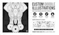 create detailed black and white doodle art for packaging and patterns