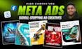 design meta ads creative, static ads, facebook ads and instagram carousel