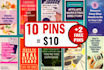 create 10 pinterest pins for your blog, website or product