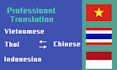translate any vietnamese, indonesian,thai script into chinese and vice versa