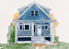 draw and sketch watercolor of house human and animal faces