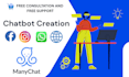 create chatbot for facebook messenger, whatsapp, instagram, using manychat