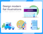 draw a flat design illustration for a website, app or ui ux