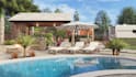 design landscape, terrace, backyard, pool, and patio