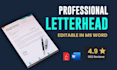 design professional letterhead and stationery in word format
