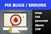 fix php errors, custom code, html css customizations in website