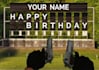 create a happy birthday congratulation with guns and shots