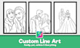 custom line art, stencil style or outline art
