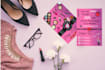 design feminine beautiful makeup cosmetic flyer and cards