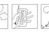 draw a simple black and white 3 panel comic