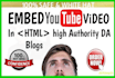 embed youtube video in high da web20 blogs video seo ranking first on google