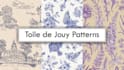 toile de jouy pattern design with vintage textile design hand drawn