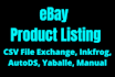 do ebay product listing, CSV listing, ebay listings, inkfrog, autods
