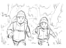 draw a frame of storyboard in black white line art or color
